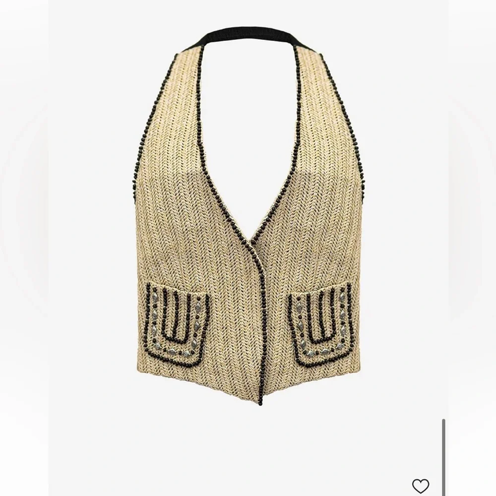 $300 Mes Demoiselles Paris Nathy Raffia Woven Halter Vest FR36 - Picture 7 of 11